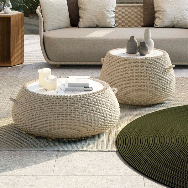 Outdoor patio Braid and Rope Puff Stool Foot-On - Atmosphere