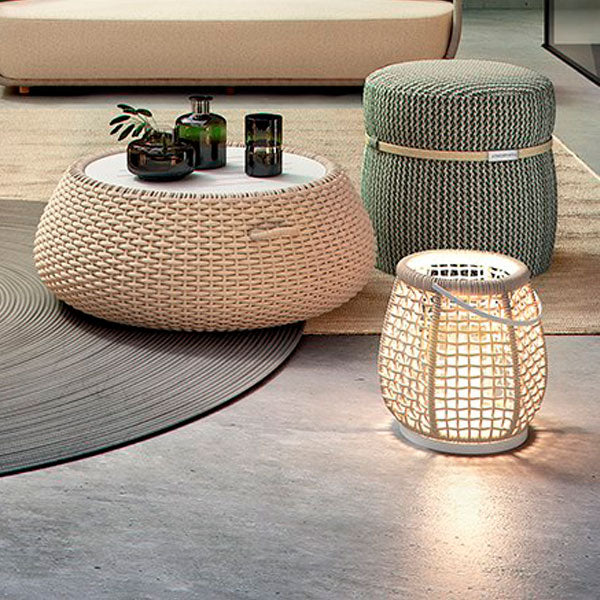 Outdoor patio Braid and Rope Puff Stool Foot-On - Atmosphere