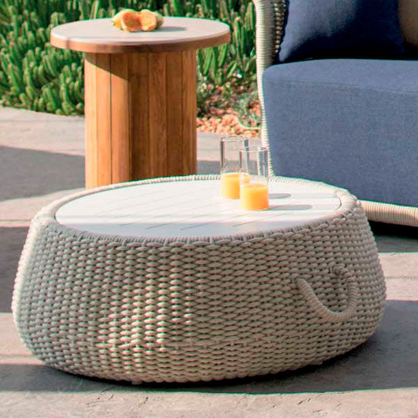 Outdoor patio Braid and Rope Puff Stool Foot-On - Atmosphere