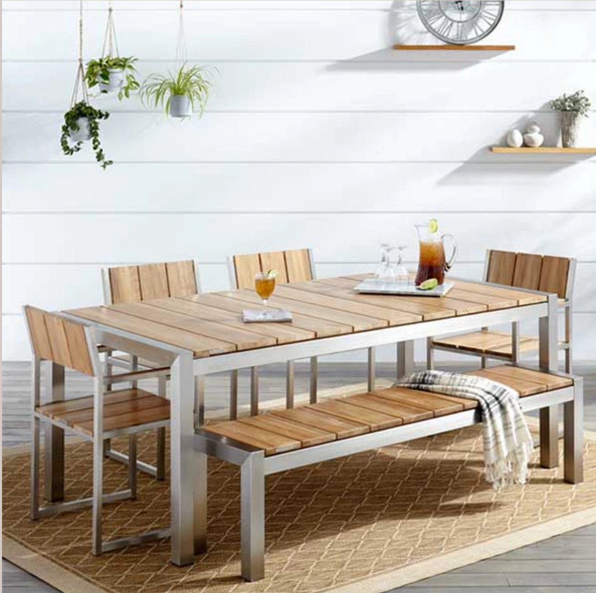 Outdoor Wood & Steel Combo Dining Set - Hawthorn