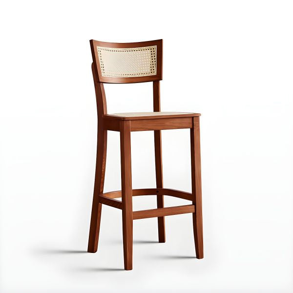 Wooden Cane & Rattan Bar Chair - Coral Cloud