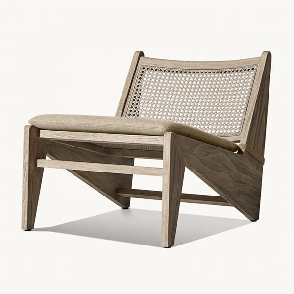 Wooden Cane & Rattan Lounge Chair - Lazy Snow