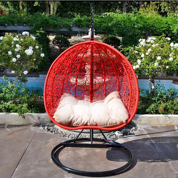 Outdoor Wicker - Swing With Stand - Red Pomegranate