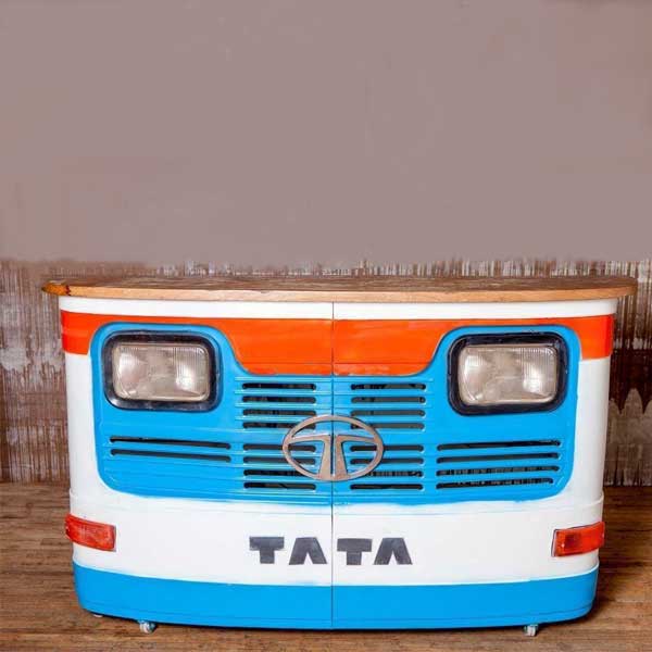 Antique Automobile Furniture - Ambassador Truck Bar Table - Tata White