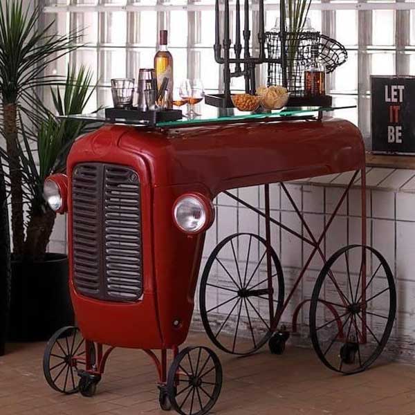 Antique Automobile Furniture - Glass Top Tractor Bar Table