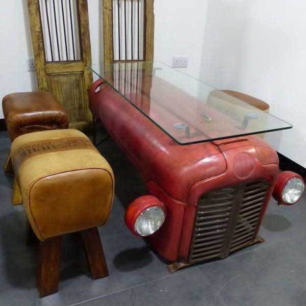 Antique Automobile Furniture - Glass Top Tractor Dining Table