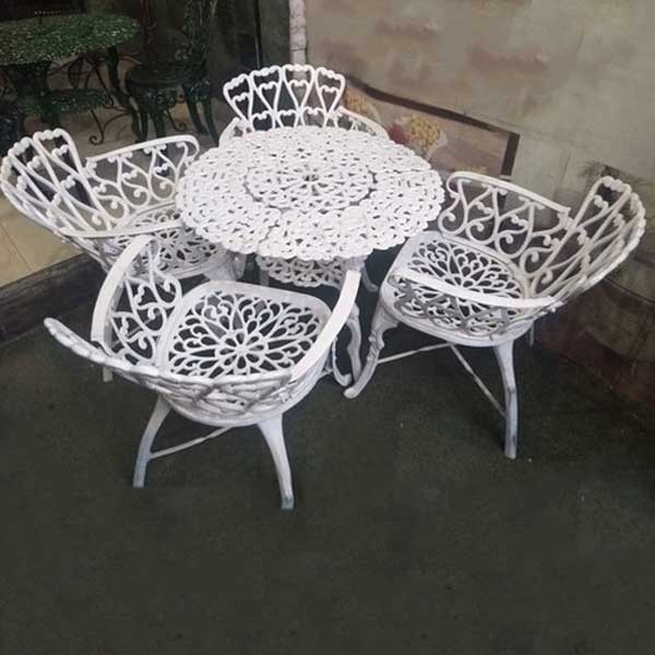 Cast Alluminum Outdoor Furniture - Garden Set Heart White Green Black- Amira