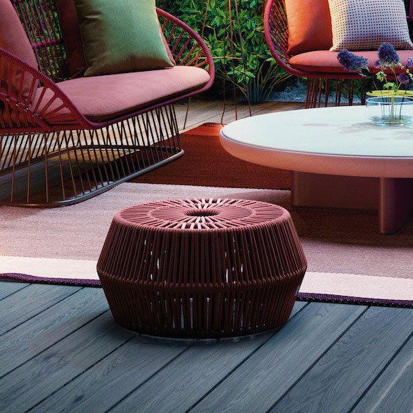 Outdoor patio Braid and Rope Puff Stool Foot-On  - South Bell