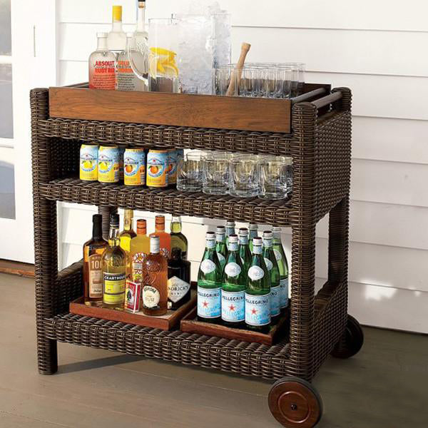 Outdoor Wicker Serving Trolley- Teak