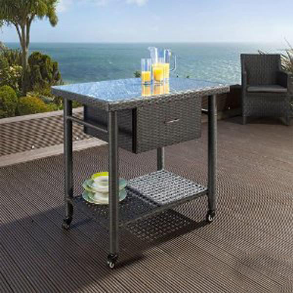 Outdoor Wicker Serving Trolley- Marine