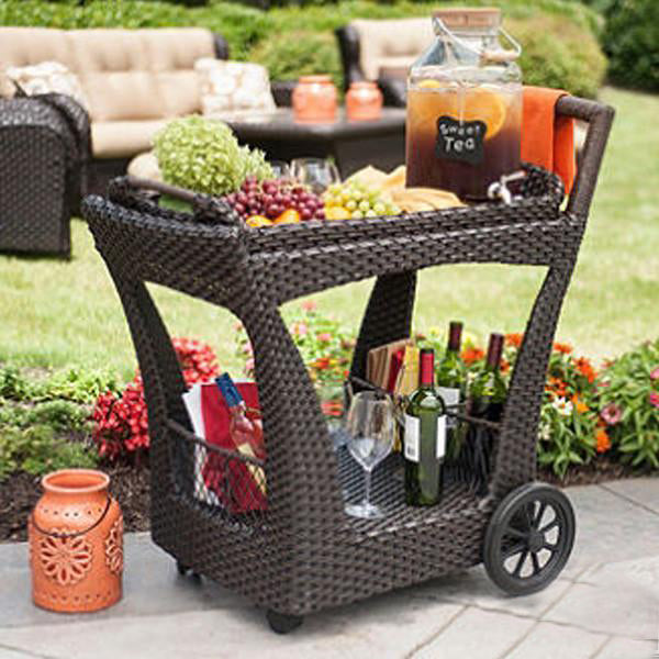 Outdoor Wicker Serving Trolley- Vintage